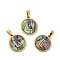 PVD Vacuum Plating 304 Stainless Steel with Paua Shell Pendants, Golden, Flat Round with Letter Charm, Letter.L, 18x16x1.5mm, Hole: 3x6mm