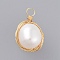 Natural Baroque Pearl Keshi Pearl, Cultured Freshwater Pearl Pendants, with Real 18K Gold Plated Copper Wire, Oval, Seashell Color, 15~20x8~10mm, Hole: 2.5mm