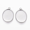 304 Stainless Steel Pendant Cabochon Settings, Plain Edge Bezel Cups, Oval, Stainless Steel Color, Tray: 14x10mm, 19x11x1mm, Hole: 2.5mm