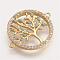 Brass Micro Pave Cubic Zirconia Links, Flat Round with Tree of Life, Golden, 24x19x2mm, Hole: 1mm