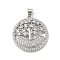 Rack Plating Brass Micro Pave Cubic Zirconia Pendants, Long-Lasting Plated, Lead Free & Cadmium Free, Flat Round with Tree Charms, Platinum, 26x23.5x4.5mm, Hole: 5x3mm