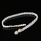 White Acrylic Imitiaotn Pearl Beaded Elastic Chain Belts with Alloy Buckles, Golden, Bowknot, 600~800x20~30mm