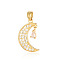 Brass Micro Pave Clear Cubic Zirconia Pendants, Moon Charms, Real 18K Gold Plated, 20x12x1.8mm