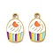 304 Stainless Steel Enamel Charms, Ion Plating(IP), Golden, Cake, 12x7x1.5mm, Hole: 1.5mm