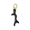 Brass Enamel Pendants, Coral Charm, with Jump Ring, Lead Free & Cadmium Free, Long-Lasting Plated, Rack Plating, Real 18K Gold Plated, Black, 18x6x2mm, Hole: 3.4mm