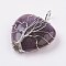 Natura Amethyst Pendants, with Platinum Tone Brass Findings, Heart, 40x31x10mm, Hole: 5mm