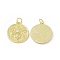 Rack Plating Brass Pendants, Long-Lasting Plated, Lead Free & Cadmium Free, Flat Round with Bee Charm, Real 18K Gold Plated, 19x17x3mm, Hole: 3mm