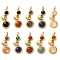 Natural & Synthetic Mixed Gemstone Pendants, 304 Stainless Steel Flat Round Charms, Ion Plating(IP), Golden, Mixed Dyed and Undyed, 35.5x15x6~7mm, Hole: 5x3mm