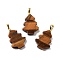Natural Tiger Eye Pendants, Christmas Tree Charms with Rack Plating Brass Snap on Bails, Golden, 27x20x5mm, Hole: 8x5mm