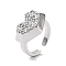 Heart Rack Plating Brass Micro Pave Clear Cubic Zirconia Open Rings, Long-Lasting Plated Cuff Ring for Women, Lead Free & Cadmium Free, Platinum, Inner Diameter: 16mm