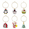 Christmas Theme Alloy Enamel Wine Glass Charms, with Brass Rings, Mixed Shapes, Platinum & Golden, 46.5~52.5mm, 6pcs/set