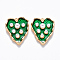 Brass Enamel Pendants, with ABS Plastic Imitation Pearl, Nickel Free, Heart, Real 18K Gold Plated, Green, 17x13.5x4mm, Hole: 1mm
