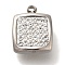 304 Stainless Steel Charms, with Polymer Clay Crystal Rhinestone, Stainless Steel Color, Square, 11.5x9.5x4.5mm, Hole: 1.4mm