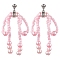 Glass Seed & Imitation Pearl Bowknot Dangle Stud Earrings, 304 Stainless Steel Long Drop Earrings, Pearl Pink, 67x47mm