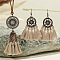 Bohemian Alloy Enamel & Wood Pendant Necklaces & Dangle Earrings Sets, Flat Round, 420mm