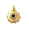 Brass Micro Pave Cubic Zirconia Charms, Long-Lasting Plated, Lead Free & Cadmium Free, Gold, Round, Medium Blue, 13x12x3mm, Hole: 3mm