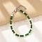 304 Stainless Steel Beaded Bracelets for Women, Column, with Glass & Steel & Plastic Imitation Pearl Beads, Dark Green, 7-3/8 inch(18.7cm)