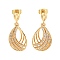 Teardrop Brass Pave Clear Cubic Zirconia Dangle Earrings, Real 16K Gold Plated, 30x14mm