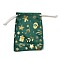 Gold Stamping Christmas Velvet Storage Bags, Drawstring Bags, Rectangle, Green, Mixed Shapes, 12x9x0.01cm