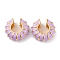 Brass Cuff Earrings for Women, with Enamel, Golden, Lilac, 23.5x9mm