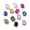 Alloy Rhinestone Pendants, Platinum Tone Rectangle Charms, Mixed Color, 21x14x6mm, Hole: 1.8mm