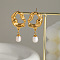 Stainless Steel Freshwater Pearl Teardropr Dangle Stud Earrings, Real 18K Gold Plated, 39.2mm