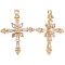 5Pcs Brass Pave Cubic Zirconia Pendants, Cross, Real 18K Gold Plated, 23.5x17.5x4mm, Hole: 1mm
