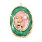 304 Stainless Steel Enamel Pendants, with ABS Plastic Imitation Pearl Beads, Oval with Flower Charm, Real 18K Gold Plated, 31.5x21x6mm, Hole: 1.4mm