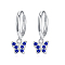 Elegant S925 Sterling Silver Butterfly Hoop Earrings, with Blue Cubic Zirconia, Silver, 17x4x11mm