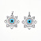 Brass Micro Pave Cubic Zirconia Pendants, Cadmium Free & Lead Free, with Glass, Sun & Evil Eye, Platinum, 33x30.5x5.5mm, Hole: 5x2.5mm