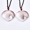 Natural Shell Fossil Pendant Necklaces, Slider Necklaces, with Random Color Polyester Cords, Heart, 26~29.9 inch(66~76cm)