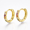 Brass Micro Pave Cubic Zirconia Huggie Hoop Earrings, Ring, Real 18K Gold Plated, 2.5x14mm, Pin: 1mm