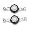 Flower Brass Micro Pave Clear Cubic Zirconia Fold Over Clasps, Cadmium Free & Nickel Free & Lead Free, with Plastic Pearl & Enamel, Platinum, 40mm