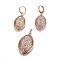 Brass Micro Pave Cubic Zirconia Jewelry Sets, Pendant and Earrings, Long-Lasting Plated, Oval, Light Gold, 41mm, Hole: 4x6mm, 40mm, Pin: 0.9mm