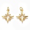 Brass Micro Pave Clear Cubic Zirconia Pendants, Long-Lasting Plated, Star, Real 18K Gold Plated, 15x12x2mm, Hole: 2mm