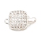 Brass Micro Pave Clear Cubic Zirconia Box Clasps, Square, Silver, 17x10x6.5mm, Hole: 1.2mm