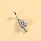 316L Surgical Stainless Steel Pave Cubic Zirconia Enamel Dangle Curved Barbell Belly Rings, Stainless Steel Color, Leopard, Bar Length: 3/8