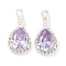 Brass with Cubic Zirconia Charms, Cadmium Free & Nickel Free & Lead Free, Teardrop, Plum, Silver, 14.5x9.5x4.5mm, Hole: 5x3mm