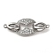 Brass Micro Pave Clear Cubic Zirconia Fold Over Clasps, Cadmium Free & Nickel Free & Lead Free, Oval, Real Platinum Plated, Oval: 11.5x14.5x2.5mm; Clasps: 11x4.5x5.5mm, Hole: 0.8mm