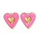 304 Stainless Steel Pendants, Heart, with Acrylic, Vacuum Plating, Real 18K Gold Plated, Hot Pink, 42.5x38.5x5mm, Hole: 3x3.2mm