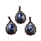 Natural Blue Spot Jasper Teardrop Pendants, Red Copper Tone Brass Charms, 28.5x20.5x7mm, Hole: 8x5mm