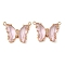 Brass Pave Faceted Glass Connector Charms, Cadmium Free & Nickel Free & Lead Free, Golden Tone Butterfly Links, Lavender, 17.5x23x5mm, Hole: 0.9mm