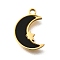 304 Stainless Steel Moon with Star Charms, with Black Plastic Imitation Shell, Ion Plating(IP), Golden, 12x8x1.5mm, Hole: 1.2mm
