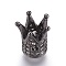 Brass Micro Pave Cubic Zirconia Beads, Crown, Clear, Gunmetal, 12x10mm, Hole: 1.5mm, Inner Diameter: 4.5mm