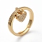 Adjustable Brass Finger Rings, with Micro Pave Cubic Zirconia, Heart, Clear, Golden, Size 7, 17.1mm