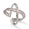Non-Tarnish 304 Stainless Steel Criss Cross Open Cuff Rings for Women, Stainless Steel Color, US Size 7 1/4(17.5mm)