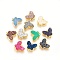 Brass Links Connectors, Nickel Free, with Druzy Resin, Butterfly, Golden, Mixed Color, 14.5x16x4mm, Hole: 1.2mm