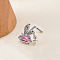 Bohemian Style 304 Stainless Steel Pave Pink Cubic Zirconia L-Shaped Nose Rings, Stainless Steel Color, Rabbit, 8mm