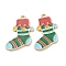 Alloy Enamel Pendants, for Christmas, Light Gold Plated, Christmas Stocking, Green, 28x18x1mm, Hole: 1mm
