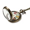 Alloy Glass Pendant Pocket Necklace, Electronic Watches, with Iron Chains and Lobster Claw Clasps, Flat Round, Antique Bronze, 30.70~32.28 inch(78~82cm), watches: 59x40x16mm